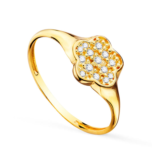 Sello Mujer Cabeza Flor con Circonita 8 x 8 mm de oro amarillo 18K