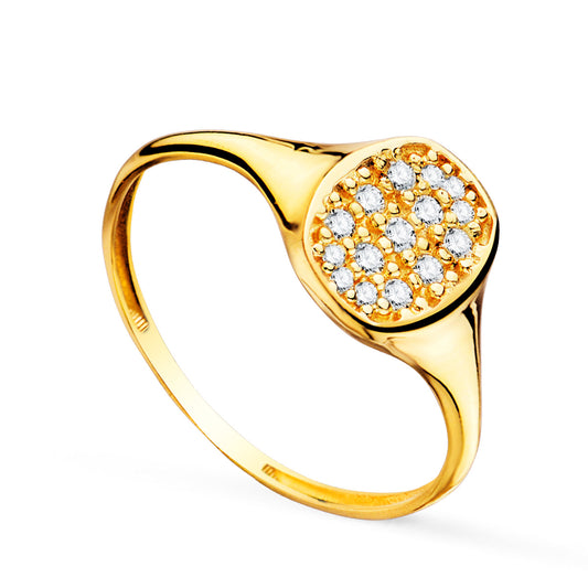 Sello Mujer Cabeza Tonel con Circonita 9 x 7 mm de oro amarillo 18K