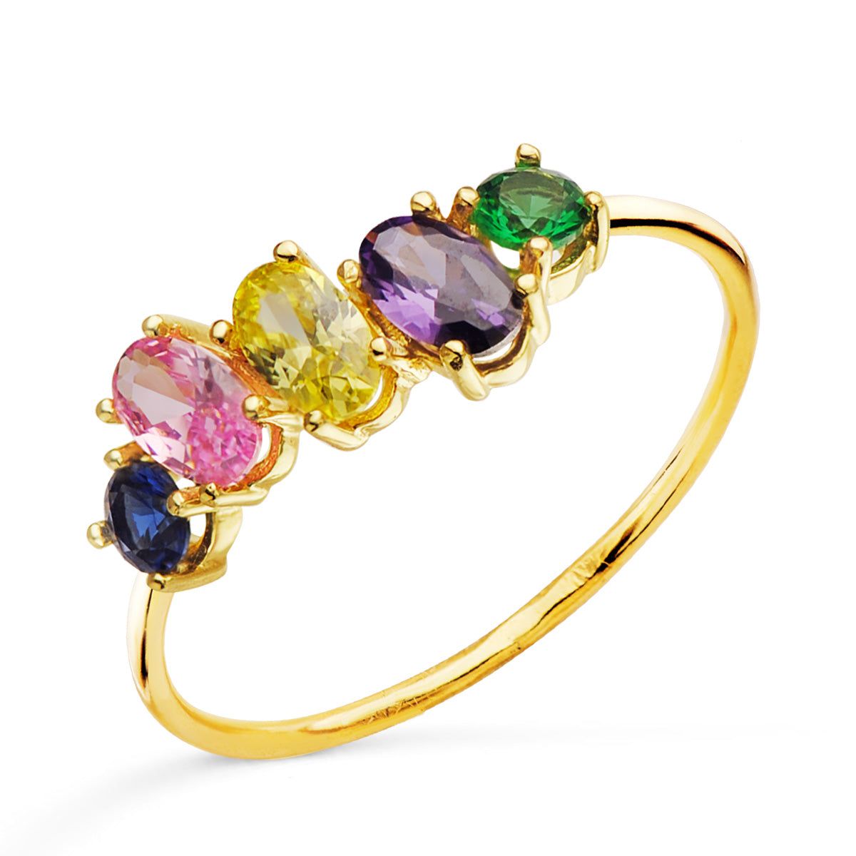 18K SORTIJA ORO AMARILLO CON 5 PIEDRAS DE COLOR. ANCHO CUERPO: 1