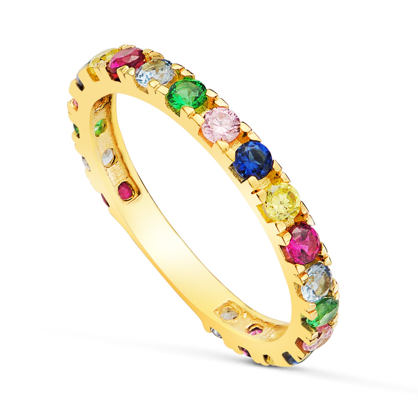 18K ALIANZA O ANILLO ORO AMARILLO CIRCONITA COLORES GARRAS. ANCHO CUERPO: 2,5 MM