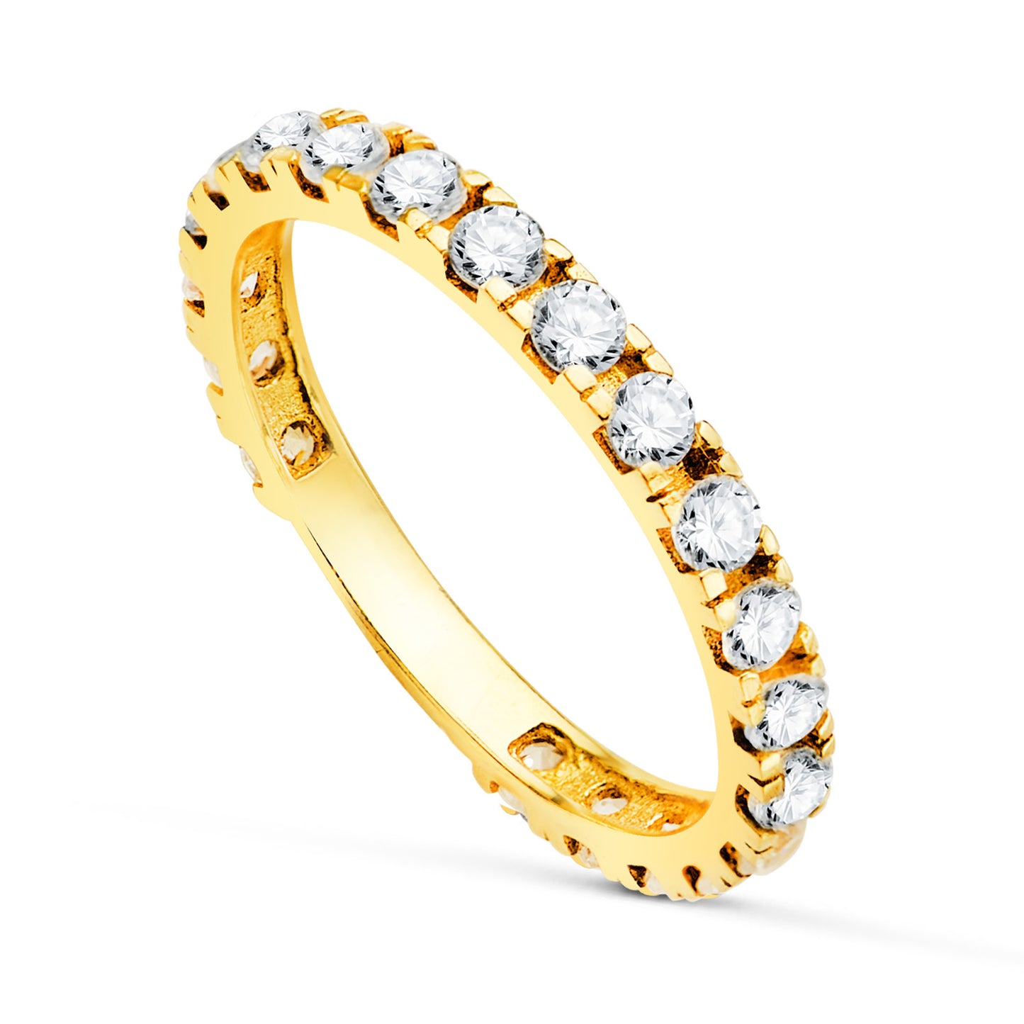 18K ALIANZA O ANILLO ORO AMARILLO CIRCONITAS BLANCAS GARRAS. ANCHO CUERPO: 2,5 MM