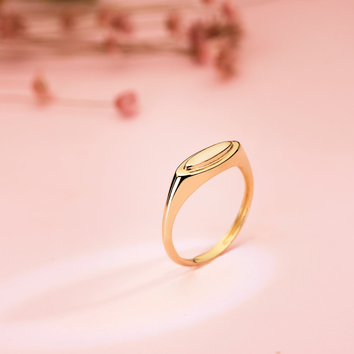 Sortija Sello Brillo Zona Grabado Oval: 11 x 3 mm de oro amarillo 18K