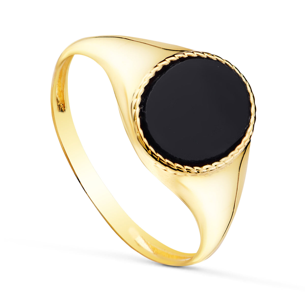 Sello Brillo con Piedra Oval Onix 10 x 8 mm . de oro amarillo 18K