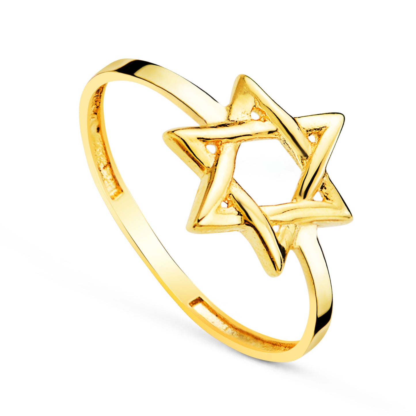 18K SORTIJA ORO AMARILLO CON ESTRELLA DE DAVID 10 X 9 MM. ANCHO: 1,2MM