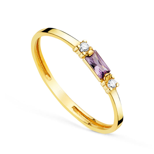 18K SORTIJA ORO AMARILLO AMATISTA NATURAL 4X2 MM Y CIRCONITAS. ANCHO: 2MM