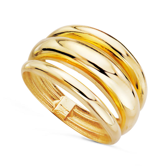 18K SORTIJA ORO AMARILLO TRES BANDAS EN BRILLO. ANCHO: 12 MM