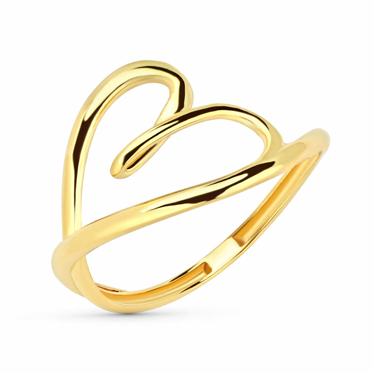 18K SORTIJA ORO AMARILLO CORAZON CRUZADO EN BRILLO. ANCHO: 12 MM