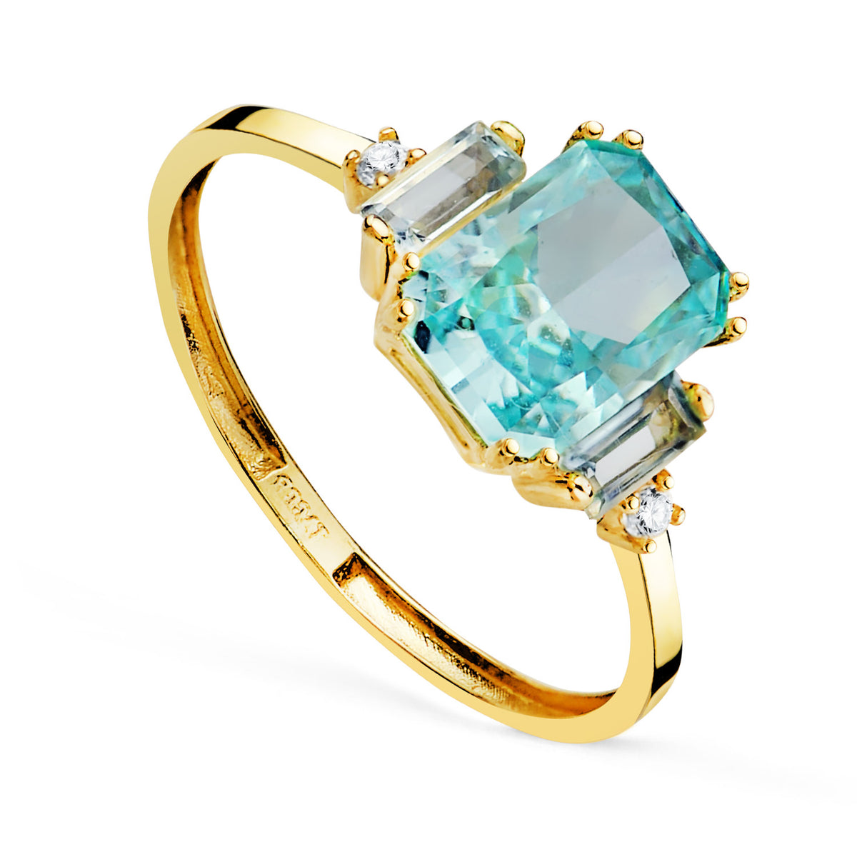 Sortija Piedra Octogonal 8 x 6 mm Ice Cut y Barretas Topacio Natural 4 x 2 mm de oro amarillo 18K