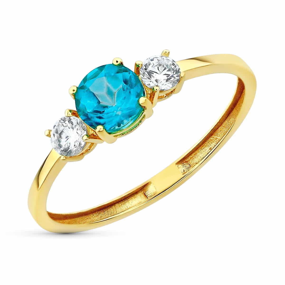 18K SORTIJA ORO AMARILLO AGUAMARINA ICE Y CIRCONITAS EN GARRAS. ANCHO: 5 MM