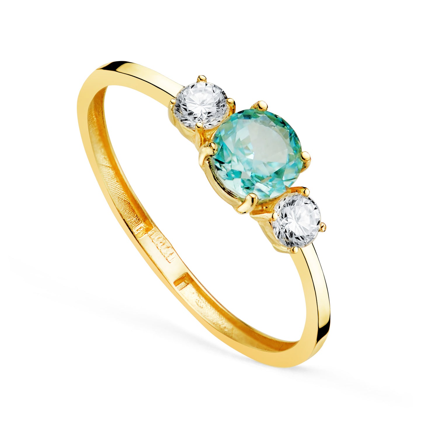 18K SORTIJA ORO AMARILLO AGUAMARINA ICE Y CIRCONITAS EN GARRAS. ANCHO: 5 MM
