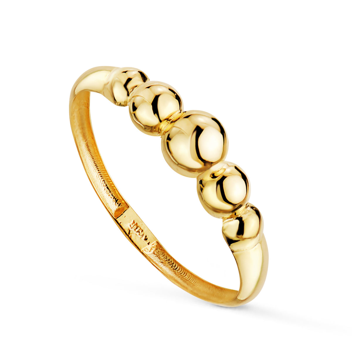 Sortija con Cinco Bolas en Disminucion. Ancho: 4 mm de oro amarillo 18K