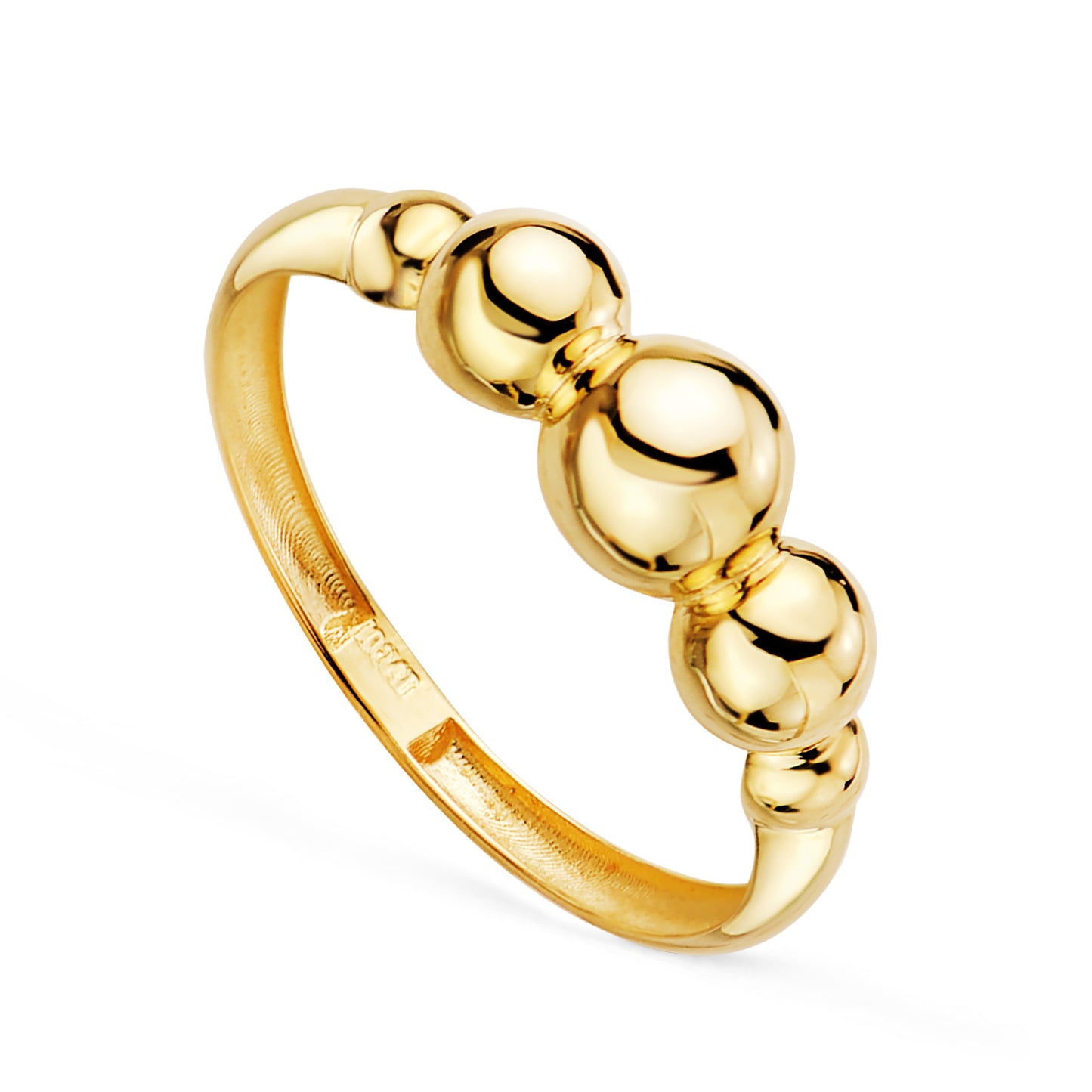 18K SORTIJA ORO AMARILLO CON CINCO BOLAS EN DISMINUCION. ANCHO: 5,5 MM