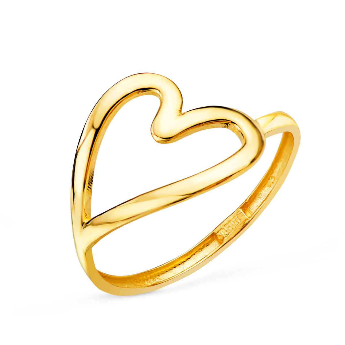 Sortija Corazon Liso en Brillo. Ancho: 12 mm de oro amarillo 18K