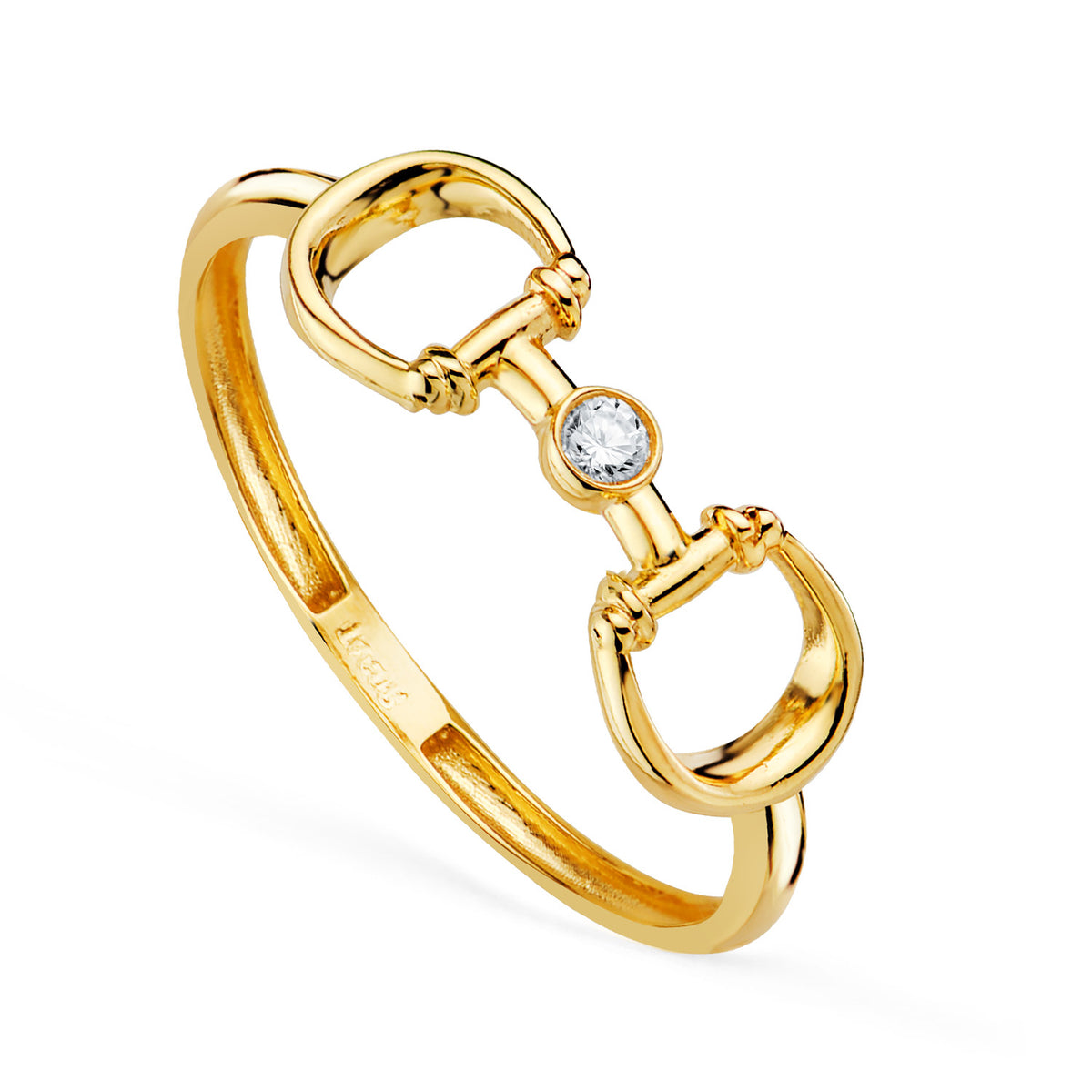 Sortija Dos Estribos con circonita en Bocel. Ancho: 6 mm de oro amarillo 18K