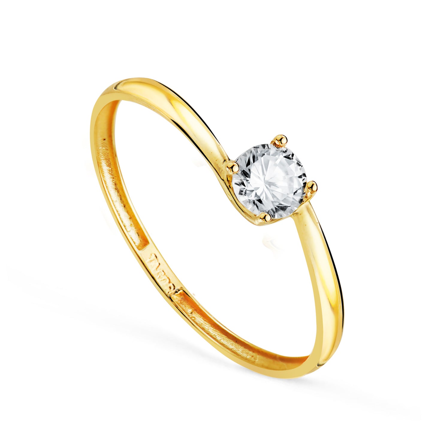 18K SOLITARIO ORO AMARILLO 4 GARRAS CON CIRCONITA CUERPO CRUZADO. MEDIDA CIRCONITA: 4 MM