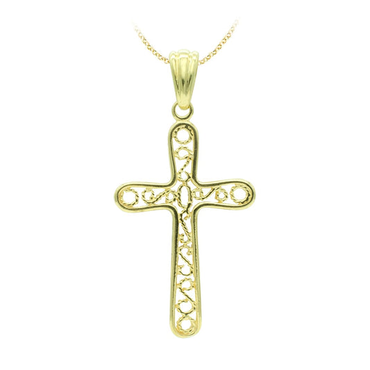 18K CRUZ ORO AMARILLO FILIGRANA 38X22 MM