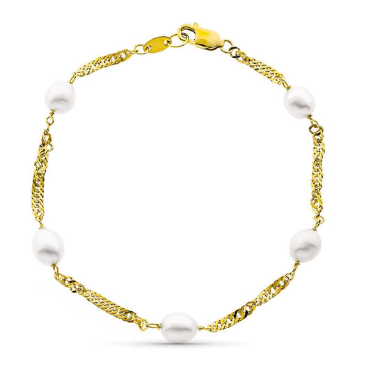 Pulsera 19 cm Singapur Perla Cultivada Aljorfa 6-6,5 mm de oro amarillo 18K