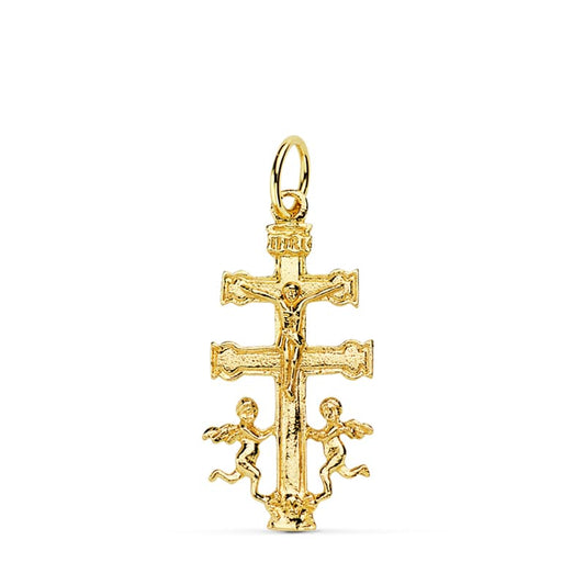 9K CRUZ CARAVACA ORO AMARILLO CON CRISTO 31X16 MM