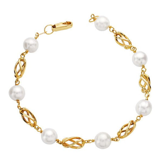 Pulsera Perla y Jaula 19,5 cm de oro amarillo 18K