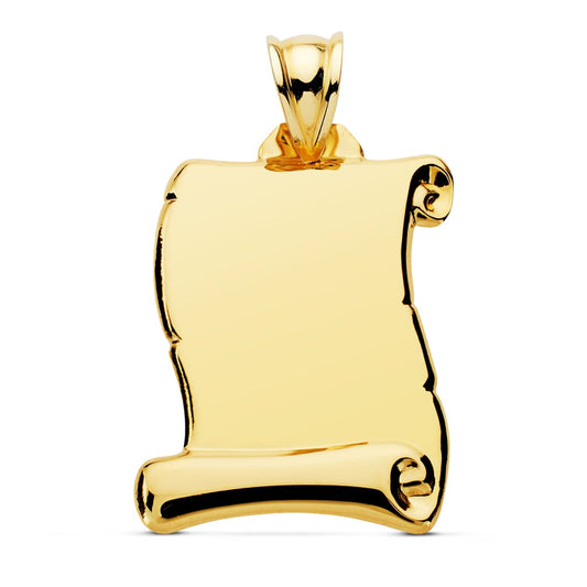 18K PLACA CHAPA COLGANTE PERGAMINO ORO AMARILLO LISO 30X25 MM