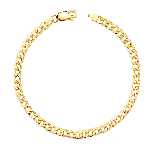 Pulsera Barbada Plana Hueca Largo: 19 cm de oro amarillo 18K