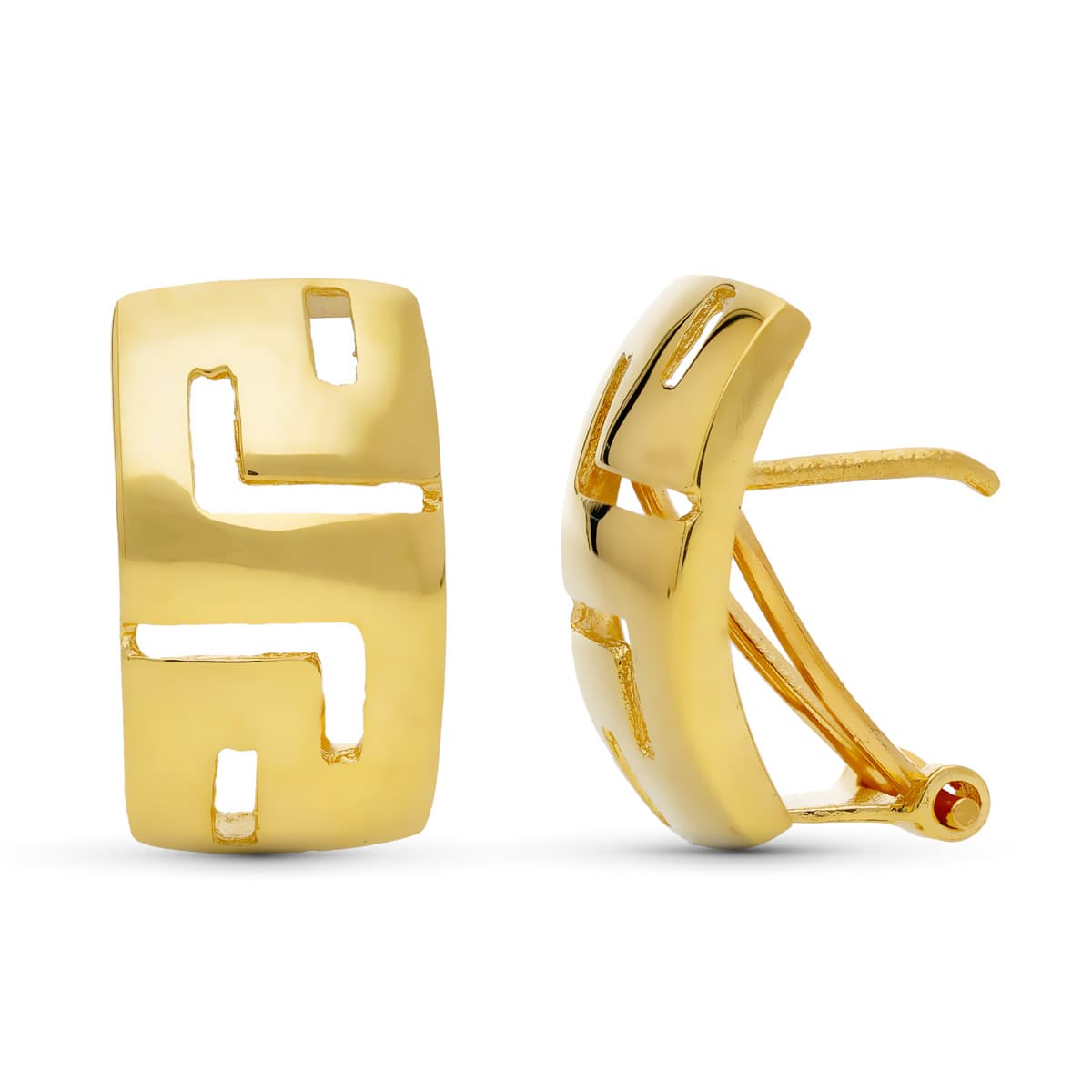 Pendientes Greca Calada Brillo 16 x 10 mm Omega de oro amarillo 18K