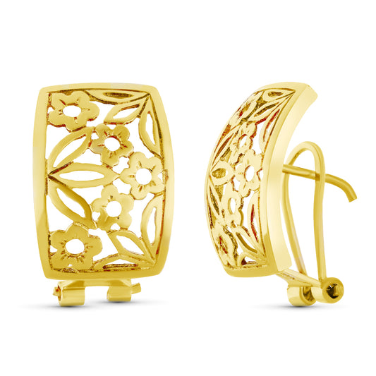 18K PENDIENTES ORO AMARILLO FLORES 18X13 MM CIERRE OMEGA