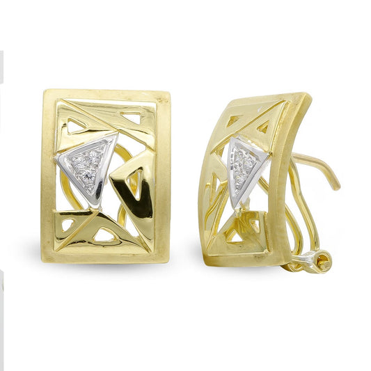 18K PENDIENTES ORO BICOLOR TRIANGULOS CALADOS CIERRE OMEGA