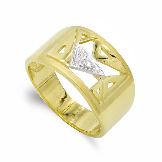 18K SORTIJA ORO BICOLOR MACIZA TRIANGULOS CALADOS. ANCHO: 11 MM