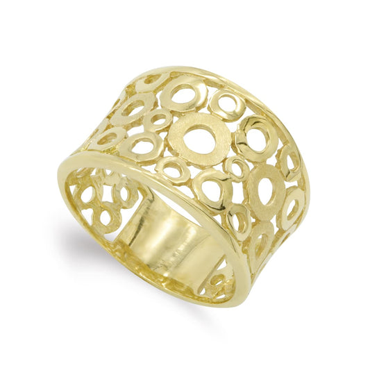 18K SORTIJA ORO AMARILLO MACIZA CIRCULOS CALADOS. ANCHO: 14 MM