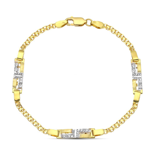 Pulsera Bicolor Juego de Comunion Esterilla y Circonitas 18K