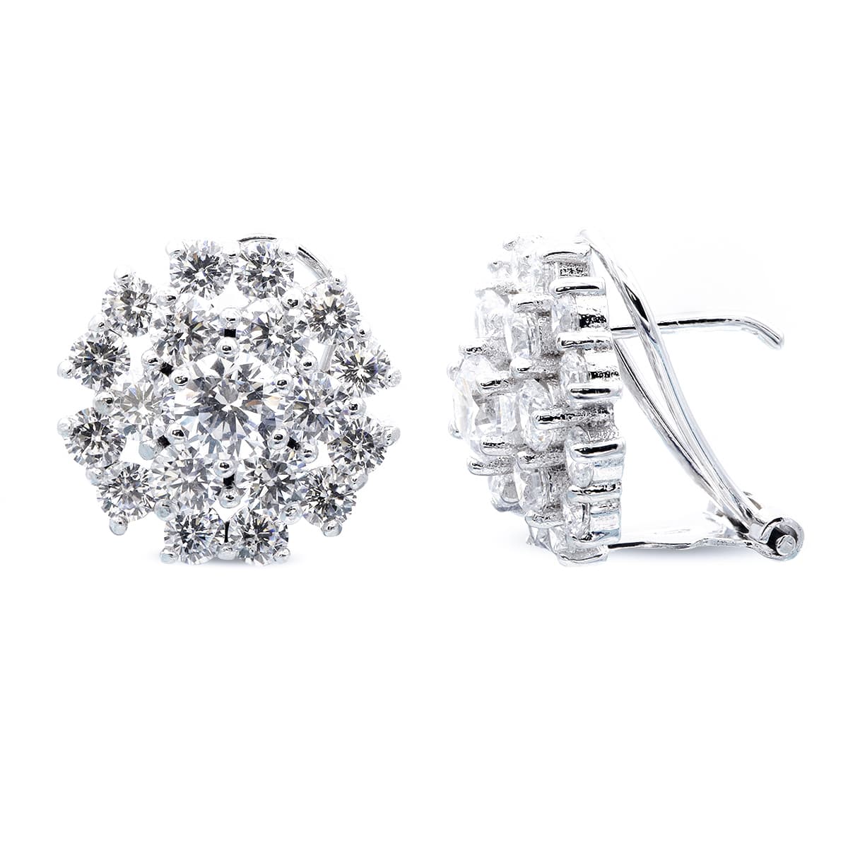 18K PENDIENTES CIRCONITAS 14 MM ORO BLANCO CIERRE OMEGA