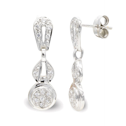 18K PENDIENTES ORO BLANCO LARGOS Y CIRCONITA CIERRE PRESION