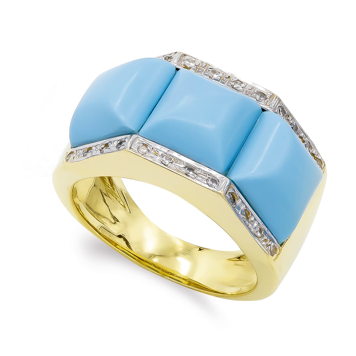 18K SORTIJA ORO AMARILLO TURQUESAS 8X8MM Y CIRCONTAS. ANCHO: 12MM