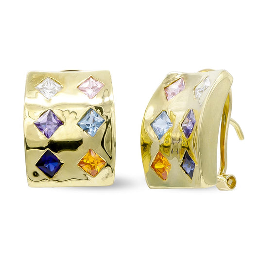 18K PENDIENTES ORO AMARILLO PIEDRAS COLORES CIERRE OMEGA