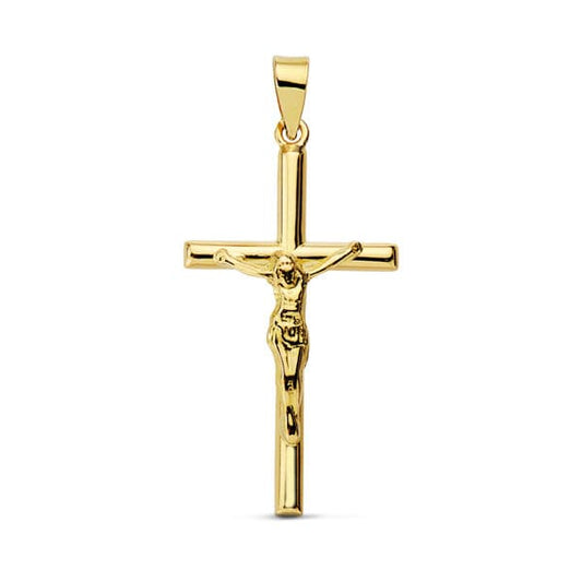 18K CRUZ ORO AMARILLO CRISTO PALO REDONDO. 27X14 MM