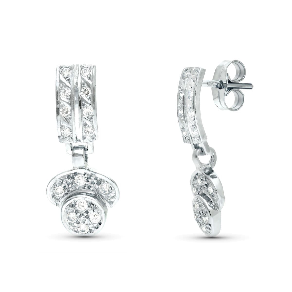 Pendientes Juego Novia Dos Cuerpos Circonita 20 x 9 mm presión de oro blanco 18K