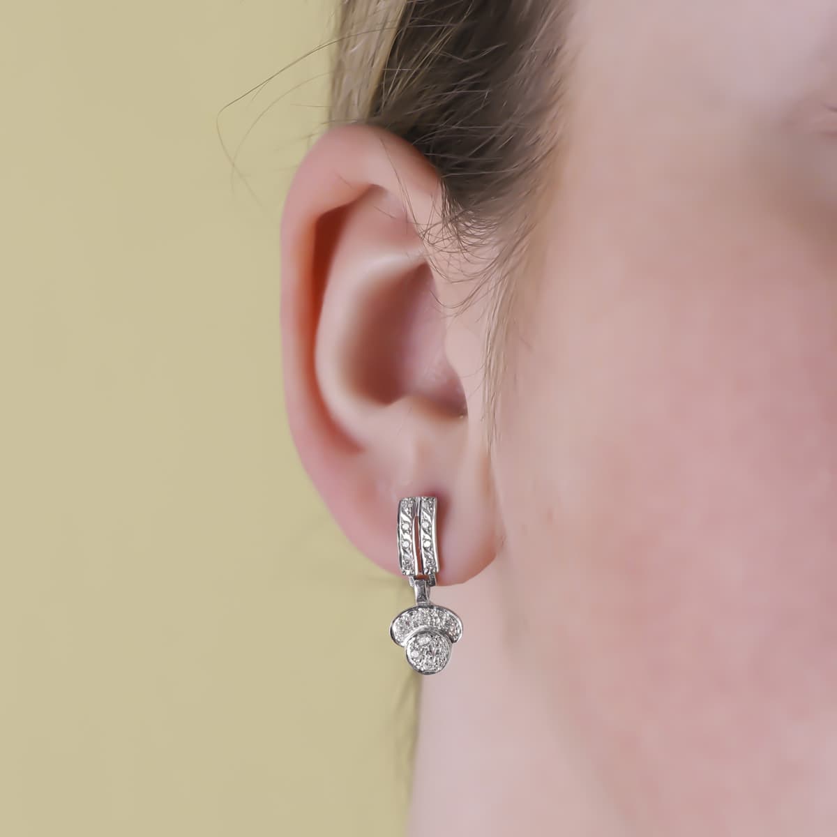 Pendientes Juego Novia Dos Cuerpos Circonita 20 x 9 mm presión de oro blanco 18K