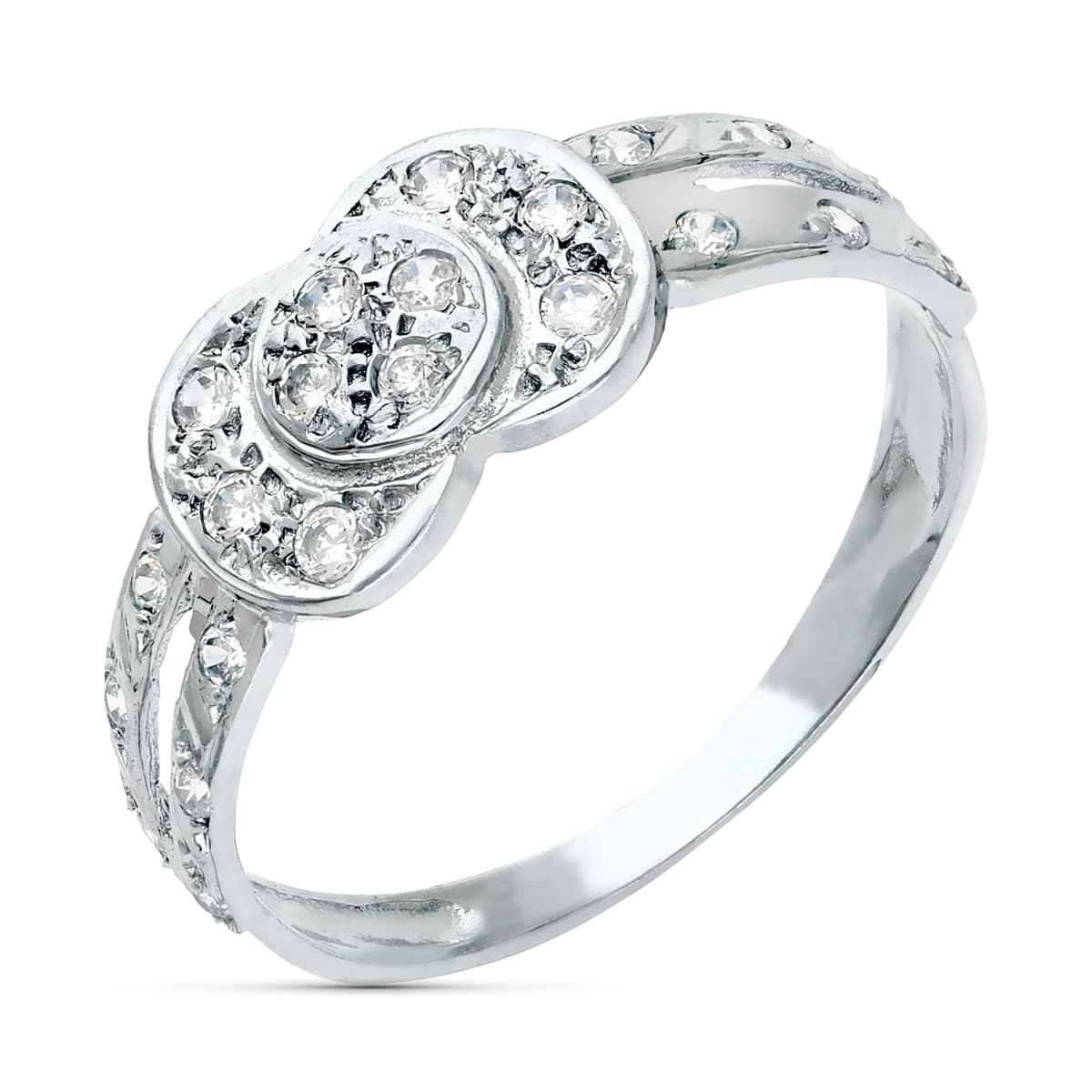 Sortija Motivo con Circonitas. Ancho 7,5 mm de oro blanco 18K