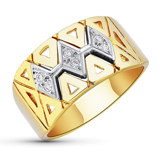 18K SORTIJA ORO BICOLOR CALADA CON ROMBOS. ANCHO: 10,5 MM