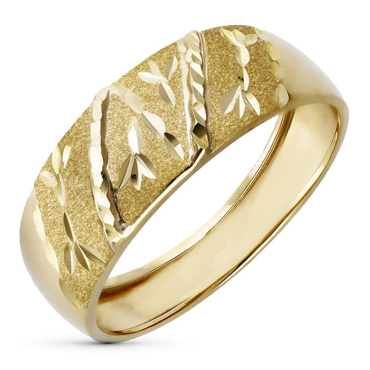 18K SORTIJA ORO AMARILLO TALLADA MATIZADA. ANCHO 10,5 MM