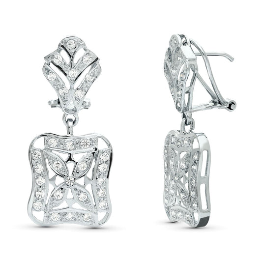 18K PENDIENTES ORO BLANCO JUEGO NOVIA DOBLE CUERPO 33X14 MM CIERRE OMEGA