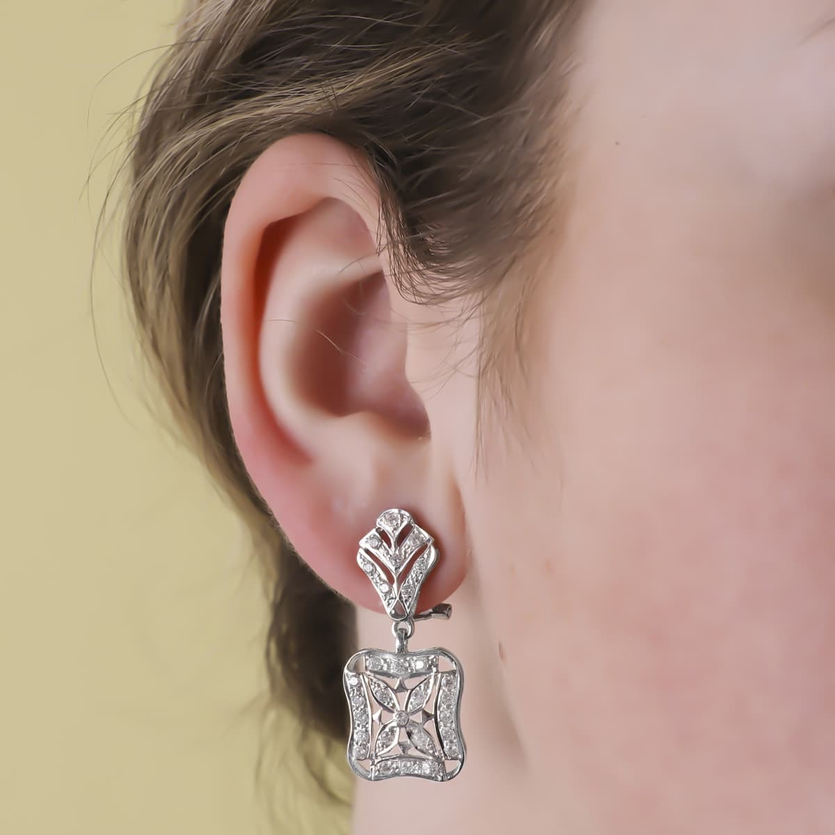 Pendientes Juego Novia Doble Cuerpo 33 x 14 mm de oro blanco 18K