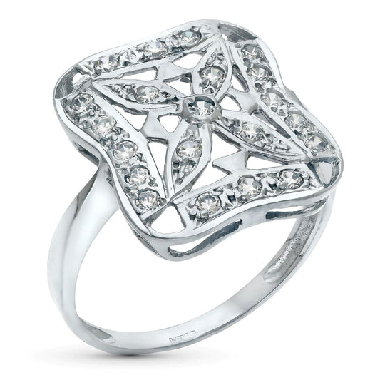 18K SORTIJA ORO BLANCO MOTIVO LANZADERA 17 X 15,5 MM CON CIRCONITAS. ANCHO: 17 MM