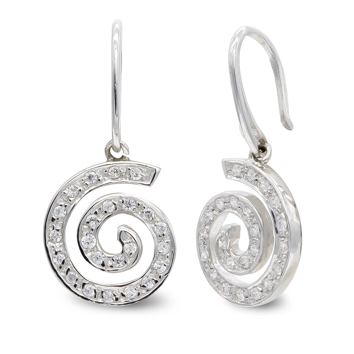 18K PENDIENTES ORO BLANCO CIRCONITA ESPIRAL. 15X13 MM CIERRE GANCHO