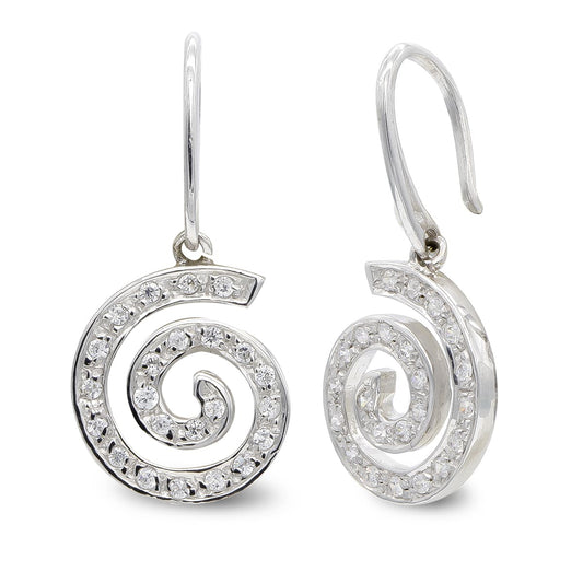 18K PENDIENTES ORO BLANCO CIRCONITA ESPIRAL. 15X13 MM CIERRE GANCHO
