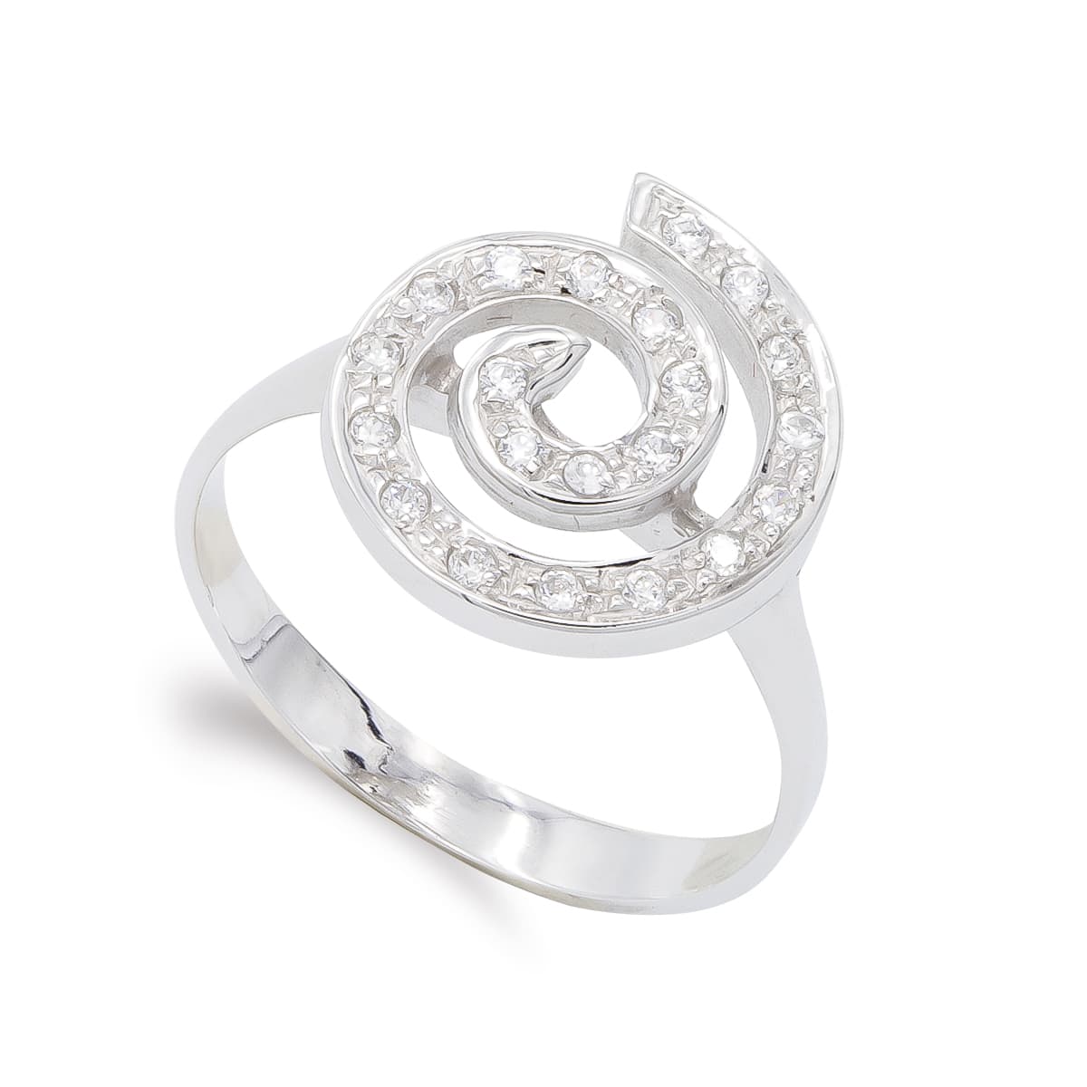 Sortija y Circonita Espiral. Ancho: 14,5 mm de oro blanco 18K