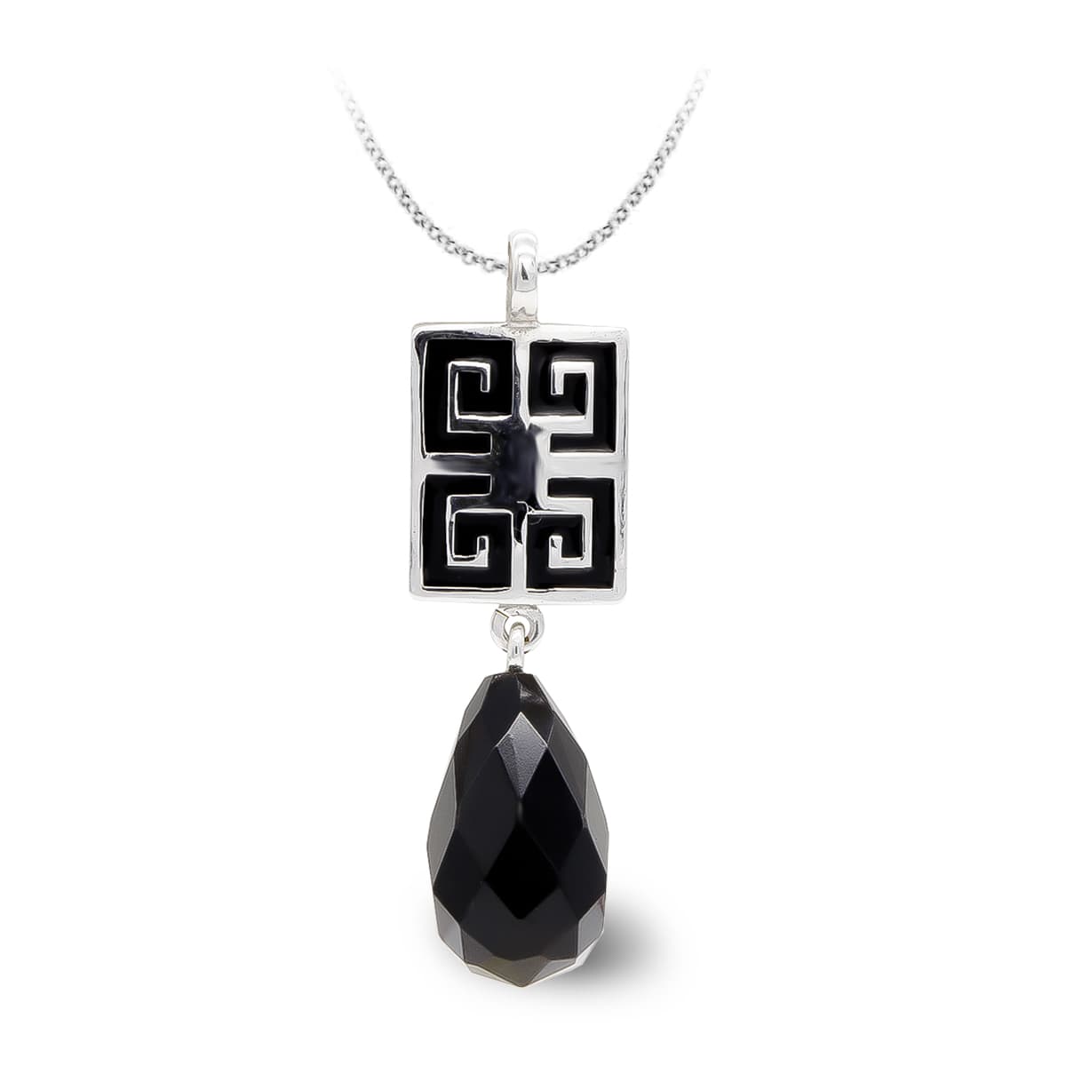 Colgante Onix Pera de oro blanco 18K