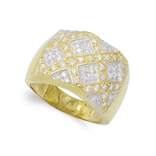 18K SORTIJA ORO BICOLOR MACIZA ROMBOS CON CIRCONITAS. ANCHO: 15 MM