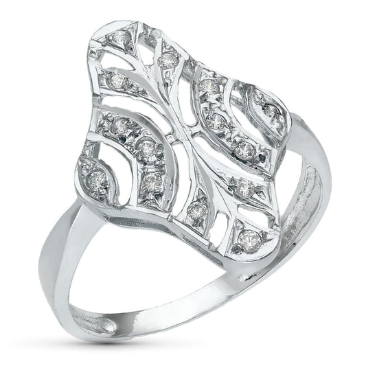 18K SORTIJA ORO BLANCO MOTIVO LANZADERA 20X15 MM CON CIRCONITAS. ANCHO: 20 MM